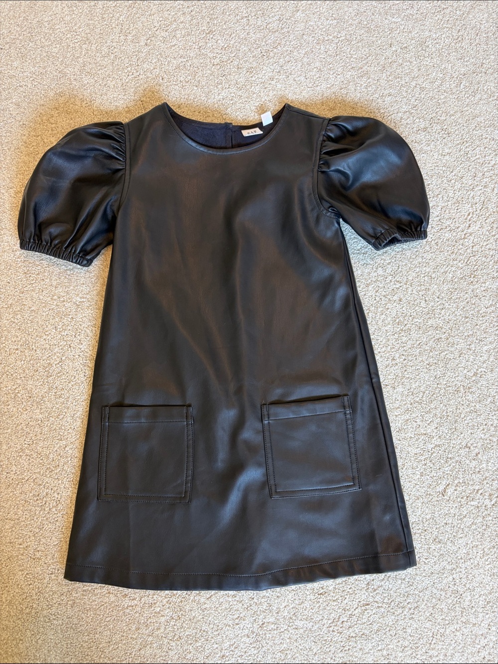 GAP Black Faux Leather Puff-Sleeve Dress